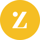 Logo blanc stylisé en forme de lettre Z avec un point au-dessus, sur fond circulaire jaune moutarde
